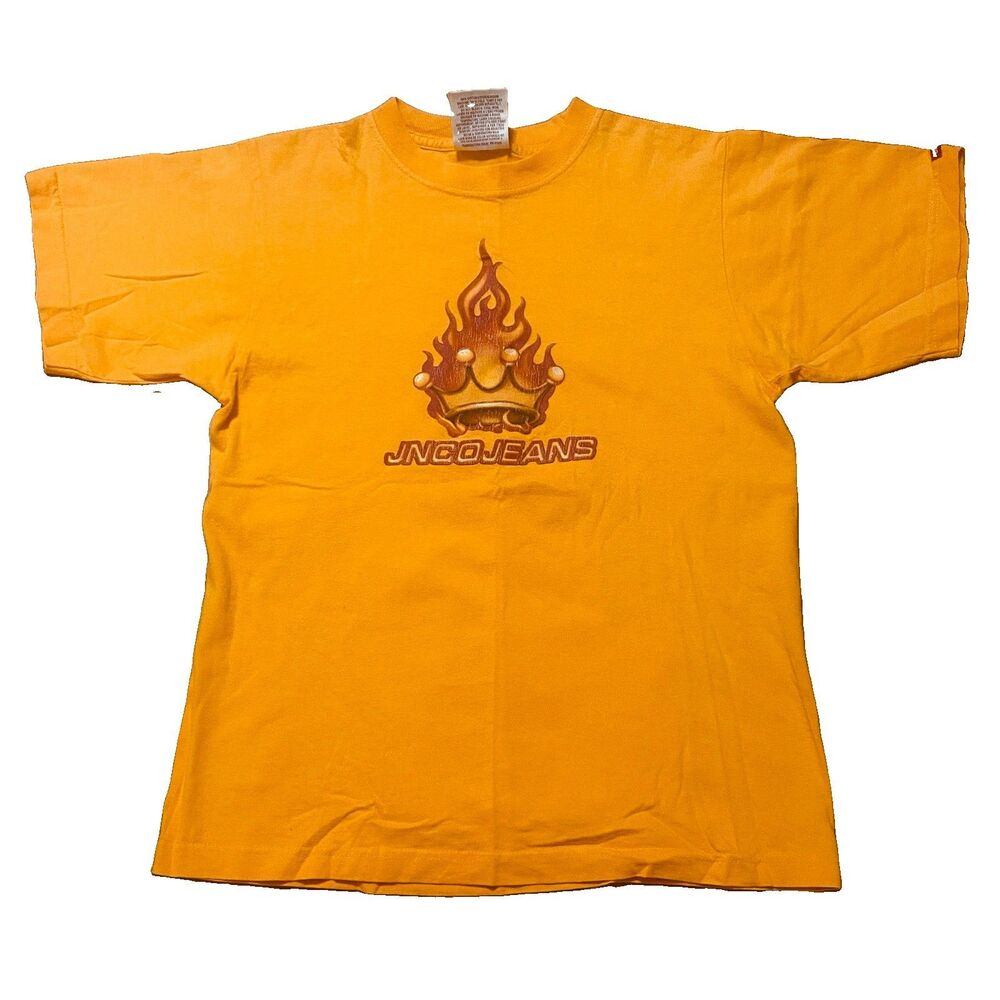 Vtg JNCO Jeans Flame Crown Tee T-shirt L Orange USA Made Y2K Skate Streetwear